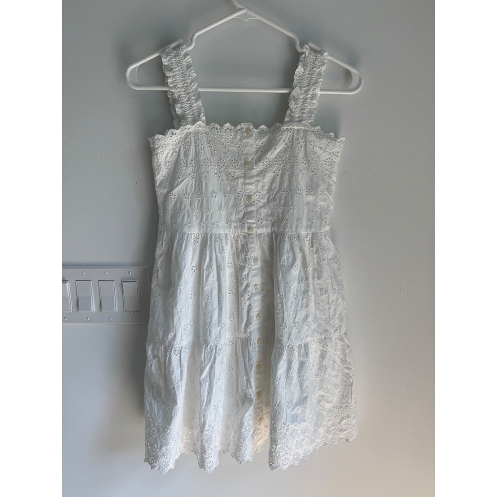 Gap x DOEN Girls White Eyelet Cotton Tiered Dress Ruffle Strap Large 10-11 NEW